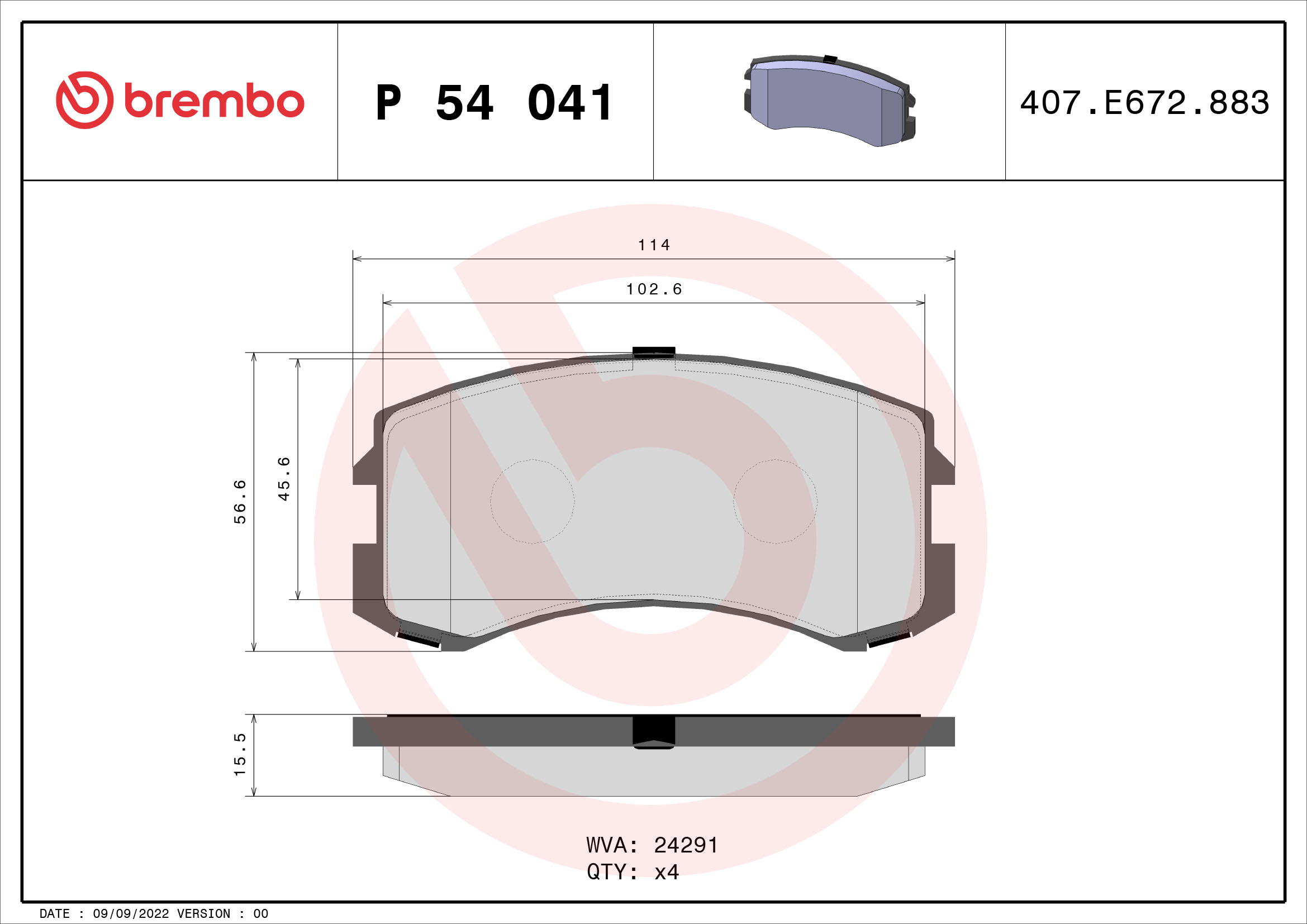 A.B.S. P 54 041 BREMBO Bremsbelagsatz, Scheibenbremse